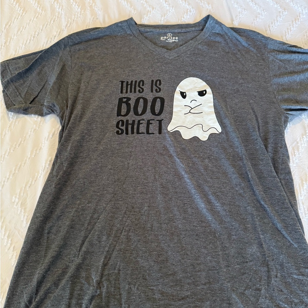 Gray Graphic Tee with Ghost Print